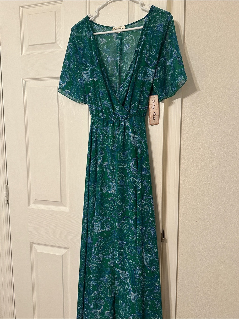 NWT Indigo Rose Green Paisley Wrap Maxi Dress Size M